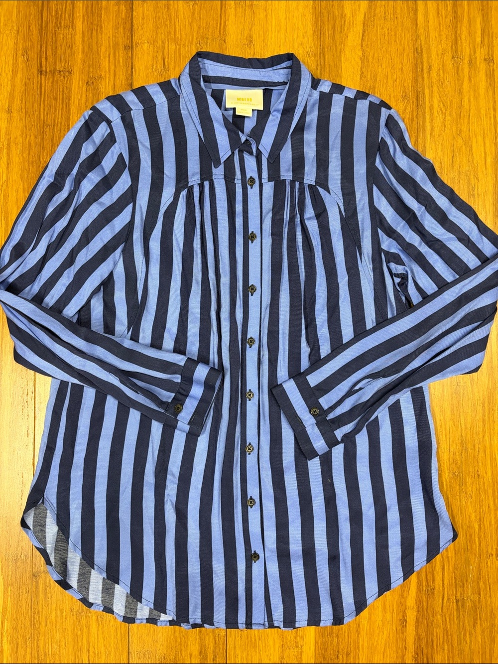 Maeve Striped Button-Up Shirt in Light Blue & Navy size Medium